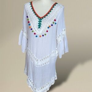 Beach by Exist Pom Pom and Crochet Swimsuit Coverup Size S/M
